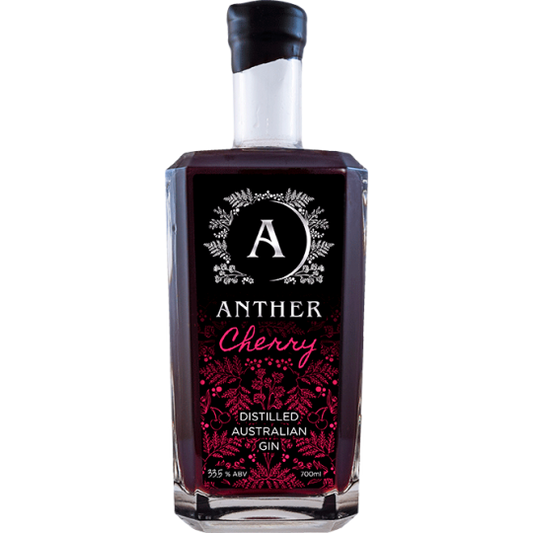 Anther Black Cherry Gin 2023 by Paramount, a flavored gin bottle with dark cherry flavor, displayed with a sleek label.