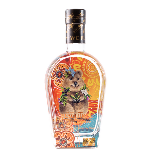 Paramount Beachtree Distilling Co Organic Quokka Gin 500ml bottle, flavored gin with vibrant label and botanical details visible.