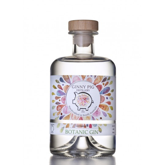 Paramount Ginny Pig Distillery Botanic Flavored Gin 500mL bottle with botanical label and vibrant design.