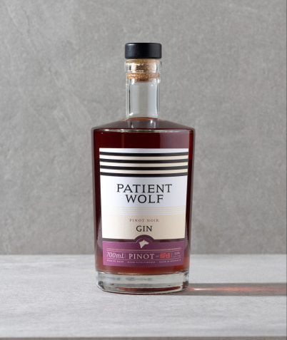 Patient Wolf 6Ft6 Pinot Noir Gin, 500mL flavored gin by Paramount, showcasing the bottle with distinctive label and dark glass.
