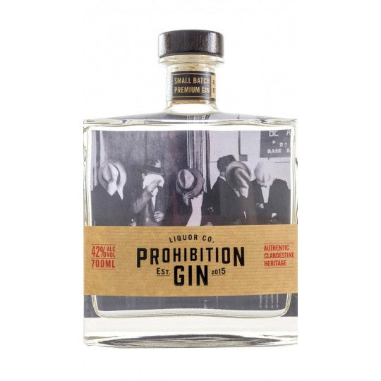 Paramount Prohibition Original Gin 700ml flavored gin bottle with label and clear glass, showcasing the distinctive packaging.