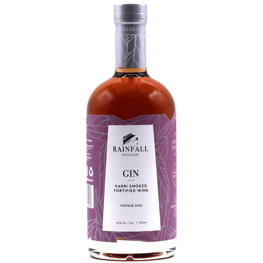 Paramount Rainfall Karri Smoked & Fortified Wine Gin 700ml bottle, flavored gin with smoky and fortified wine notes.