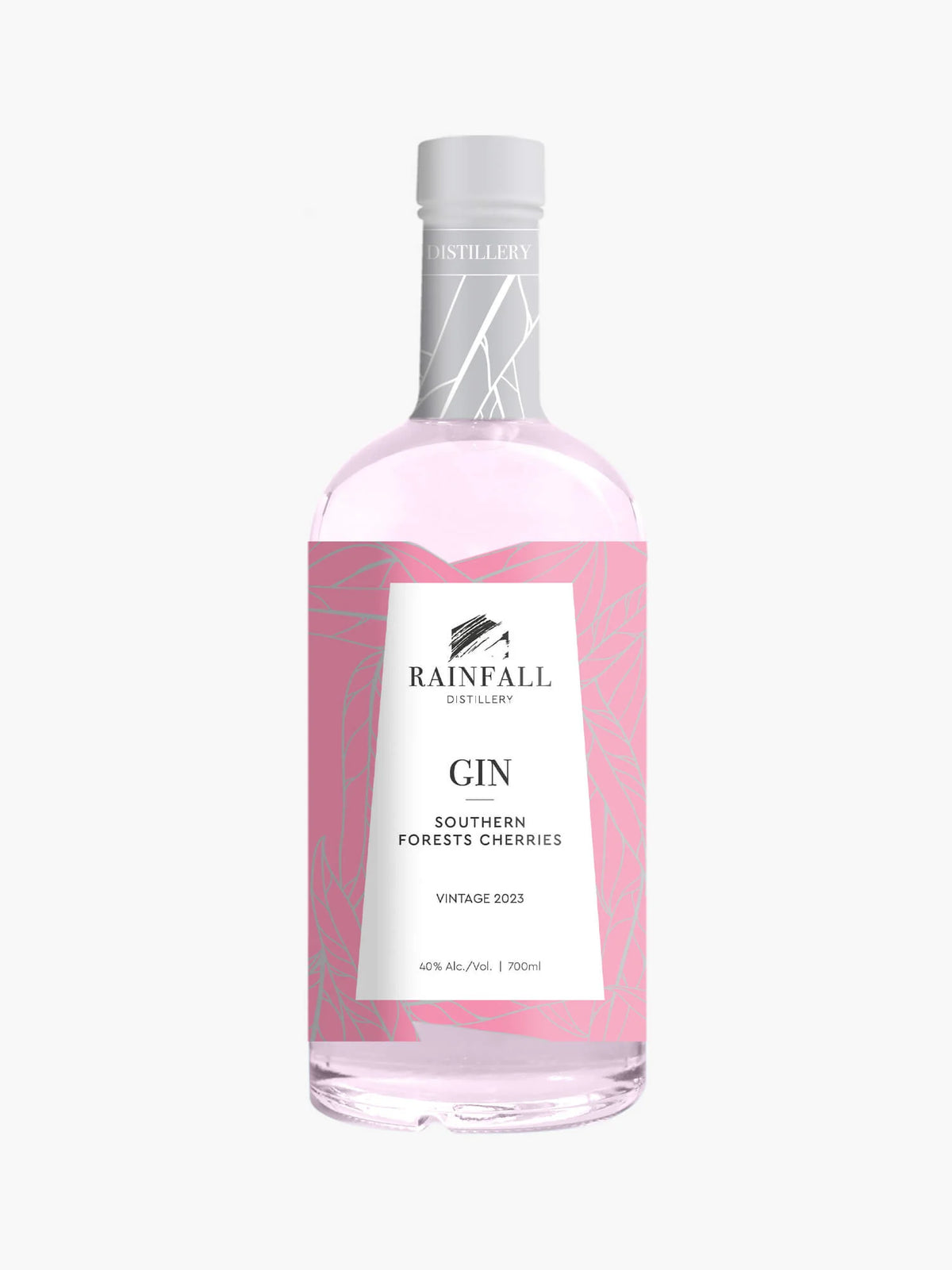 Paramount Rainfall Southern Forests Cherries Flavored Gin 700ml bottle with cherries and botanical illustrations.