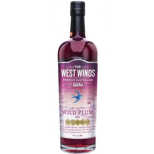 Bottle of Paramount The West Winds Plum Gin, 700mL, with purple plum-flavored gin inside and stylish label.
