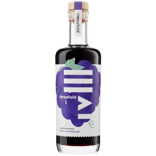 Paramount Threefold Autumn Harvest Shiraz Mourvedre Flavoured Gin 500ml bottle with rich autumn-inspired label design