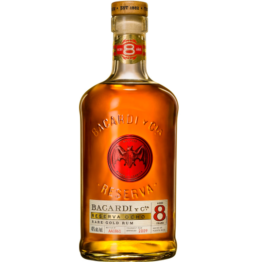 Paramount Bacardi 8 Year Old Flavoured Rum in 700ml bottle, showcasing the dark golden color and branding details.