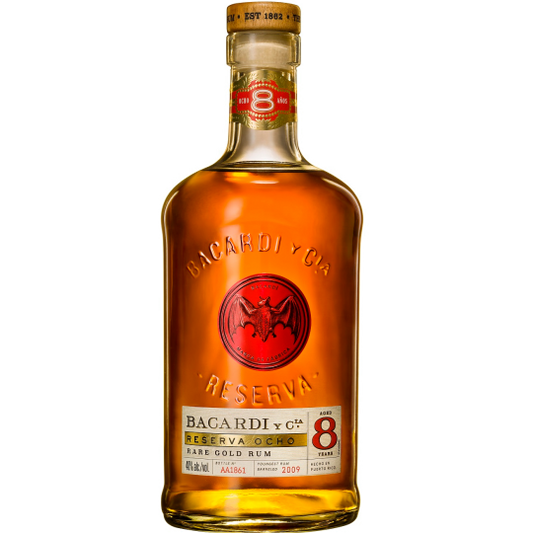 Paramount Bacardi 8 Year Old Flavoured Rum in 700ml bottle, showcasing the dark golden color and branding details.