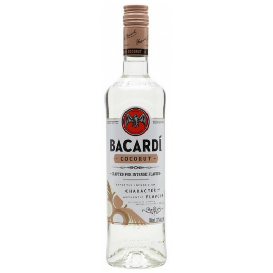 Bacardi Coconut Rum 700ml, flavored rum by Paramount, showing a clear bottle with a coconut-flavored rum label.