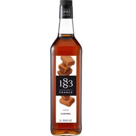 Paramount 1883 Caramel Flavoured Syrup in 1L PET bottle, rich caramel flavor, ideal for desserts and beverages.