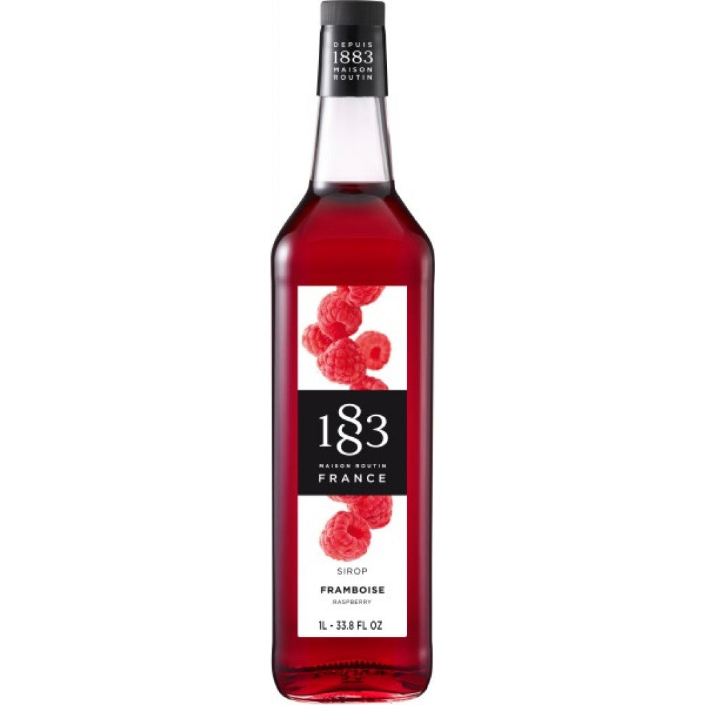 Paramount 1883 Raspberry Flavoured Syrup in a 1L PET bottle, showcasing vibrant raspberry syrup for beverages and desserts.