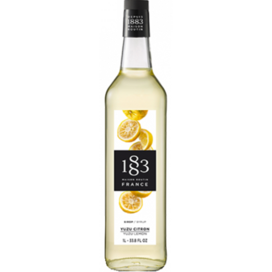 Paramount 1883 Yuzu Syrup in a glass bottle, 1 liter, flavored Japanese citrus syrup for drinks and culinary uses.