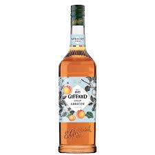 Paramount Giffard Apricot Flavored Syrup 1L bottle with apricot syrup visible in clear packaging.