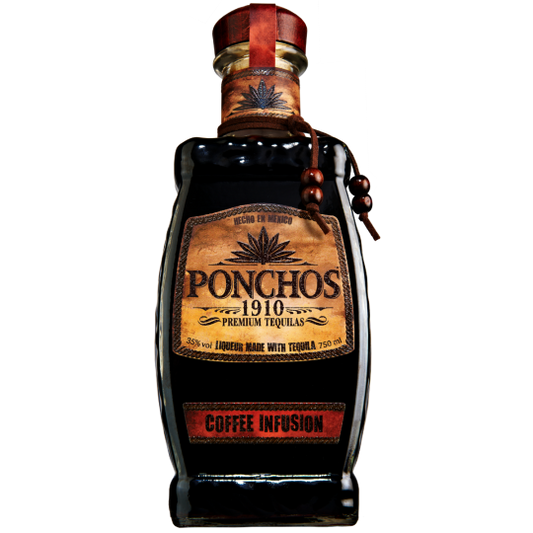 Paramount Ponchos Coffee Tequila 750ml bottle with a dark coffee-flavored tequila in a sleek glass bottle.
