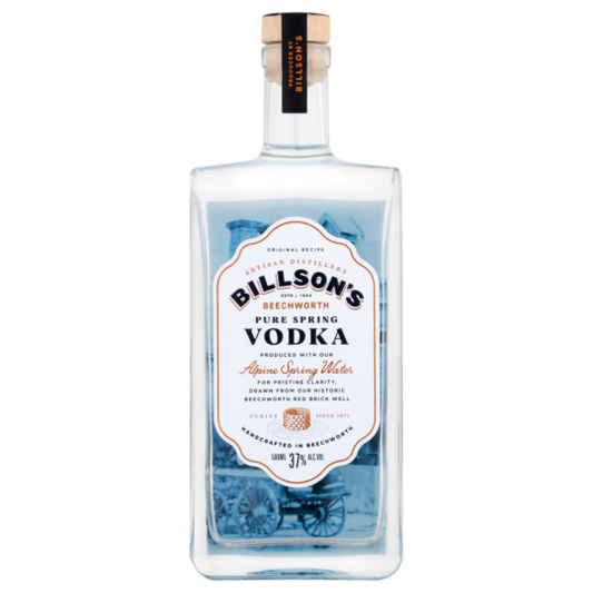 Paramount Billson's Pure Spring Flavoured Vodka Spirit in a 500ml bottle, showcasing clear liquid and branded label.