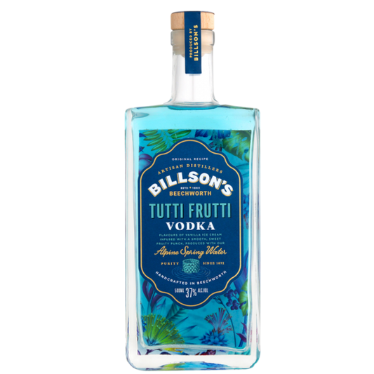 Paramount Billson's Tutti Frutti flavored vodka spirit in a 500ml bottle with colorful fruit flavor details.