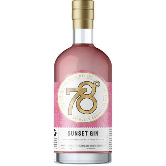 Paramount 78 Degrees Sunset Gin 700ml bottle with vibrant sunset-themed label and clear glass showcasing the gin inside.