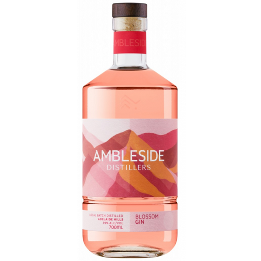 Paramount Ambleside Distillers Blossom Gin 700ml bottle with floral label and clear glass bottle on a white background.