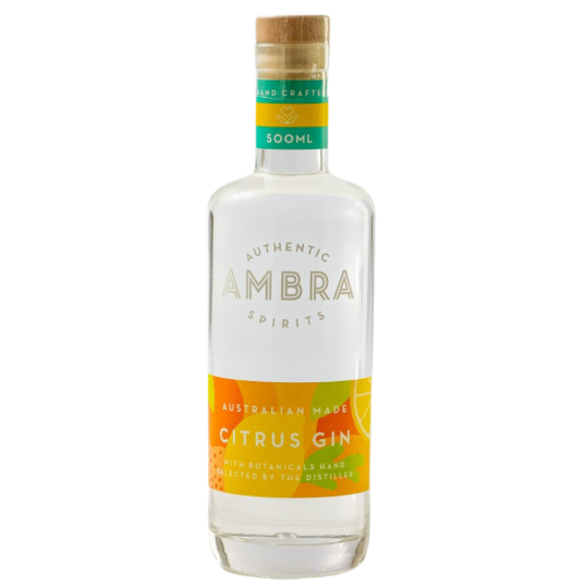 Amber citrus gin bottle from Paramount featuring a 500mL size with a vibrant label design.