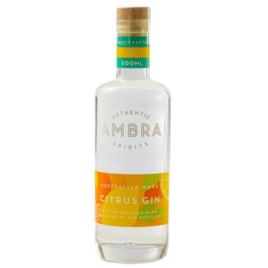 Amber citrus gin bottle from Paramount featuring a 500mL size with a vibrant label design.