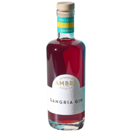 Bottle of Paramount Ambra Sangria Gin 500ml with stylish label, showcasing rich red sangria infusion and elegant packaging.