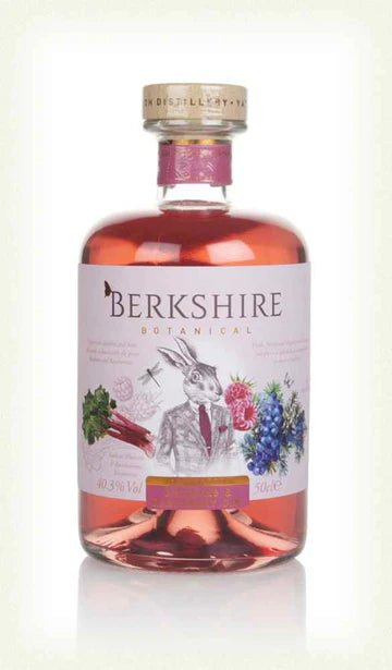 Berkshire Rhubarb & Raspberry Gin by Paramount, 500ml bottle with pink and red infused gin in a clear glass bottle.