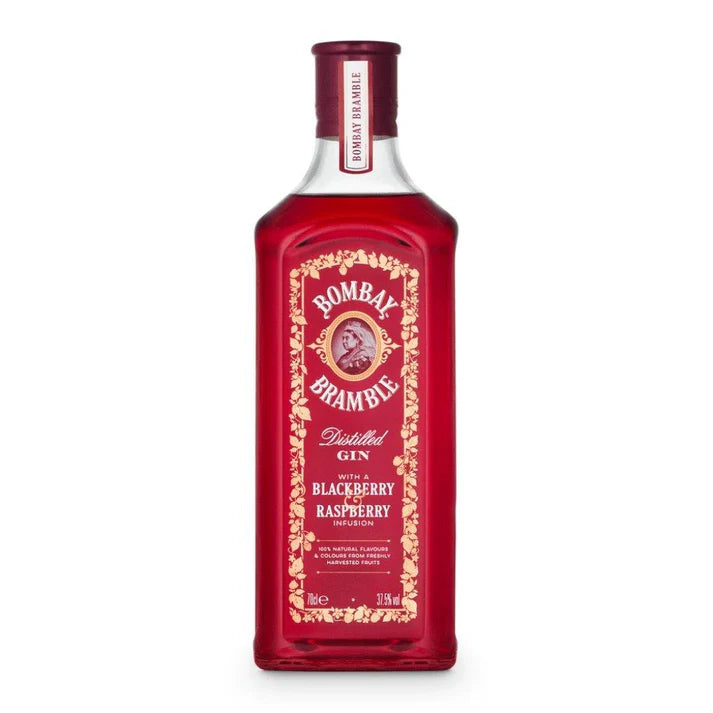 Paramount Bombay Sapphire Bramble Gin 700ml bottle with clear glass and vibrant label, showcasing premium gin branding.