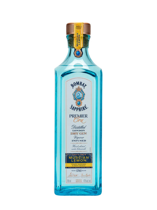 Paramount Bombay Sapphire Premier Cru Gin 700ml bottle with clear label and blue accents on a white background.