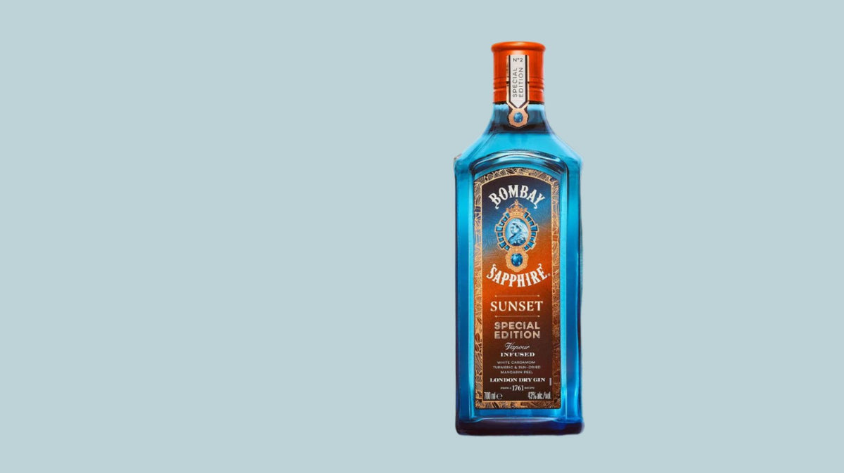 Paramount Bombay Sapphire Sunset Special Edition Gin bottle 700ml with vibrant sunset-themed label and elegant glass bottle.