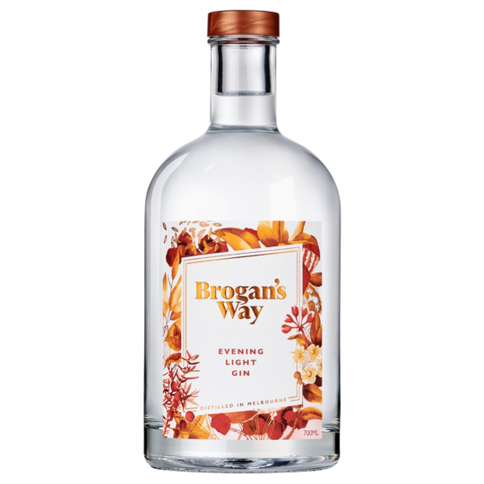 Paramount Brogan's Way Evening Light Gin 700ml bottle with elegant label and clear glass showcasing the gin inside.