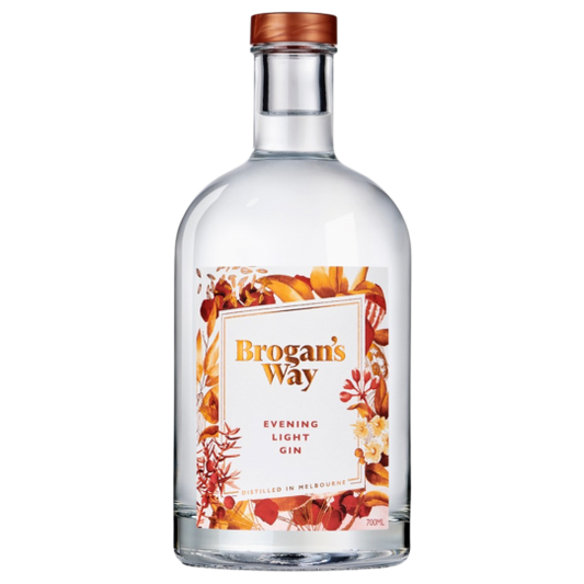 Paramount Brogan's Way Evening Light Gin 700ml bottle with elegant label and clear glass showcasing the gin inside.