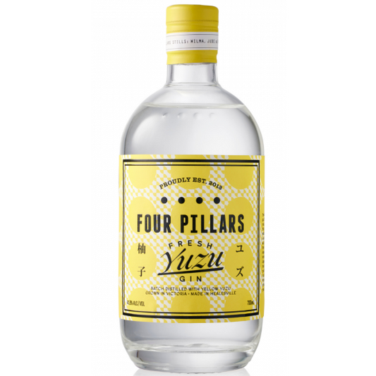 Paramount Four Pillars Fresh Yuzu Gin 700ml bottle with clear label and distinctive branding on a white background.