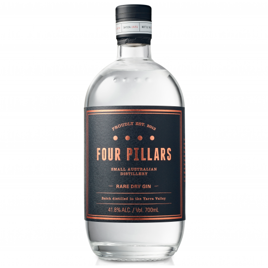 Paramount Four Pillars Rare Dry Gin 700ml bottle with clear label and elegant packaging, showcasing premium gin.