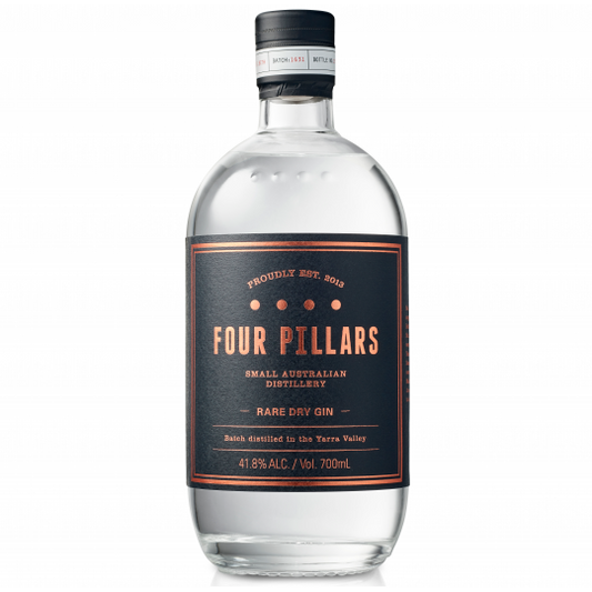 Paramount Four Pillars Rare Dry Gin 700ml bottle with clear label and elegant packaging, showcasing premium gin.