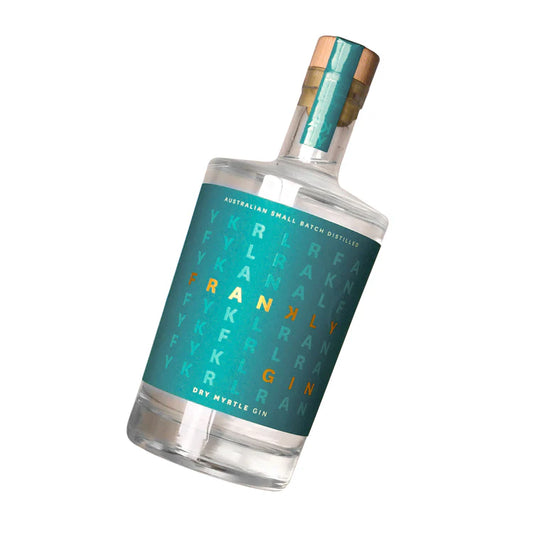 Frankly Dry Myrtle Gin by Paramount shown in a 500ml bottle, featuring a clear glass bottle with a minimalist label.