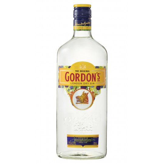 Bottle of Paramount Gordons London Dry Gin 700ml with clear label, featuring a classic gin bottle design on a neutral background.