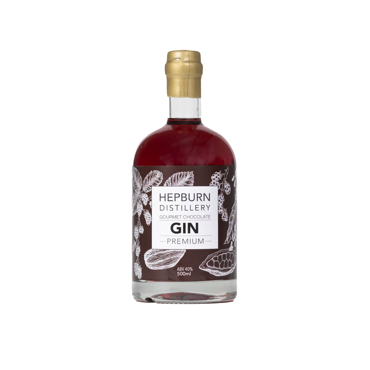 Paramount Hepburn Distillery Gourmet Chocolate Gin 500ml bottle with dark chocolate infusion and elegant label.
