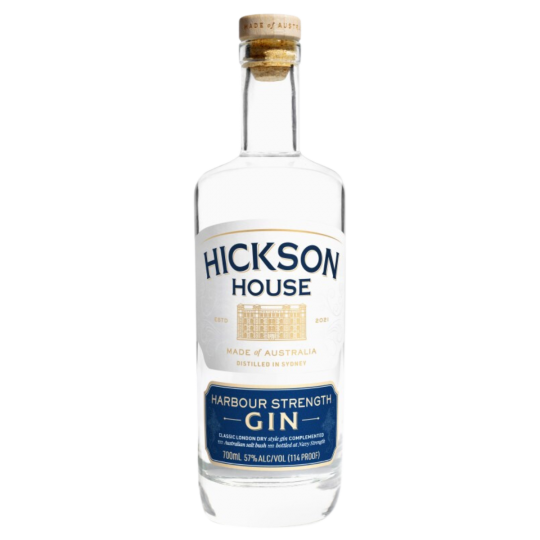Miniature bottle of Paramount Hickson House Harbour Strength Gin, 50ml, showcasing the clear gin with a label featuring the brand and product name.
