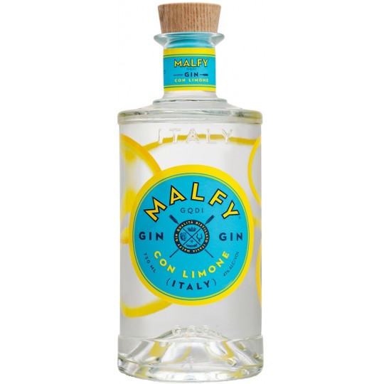Bottle of Malfy Con Limone Gin by Paramount, 700ml, with a clear label and lemon imagery on the glass bottle.
