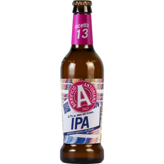 24-pack of Paramount Birra Antoniana IPA, 330ml bottles, an international beer with golden color and foam head.