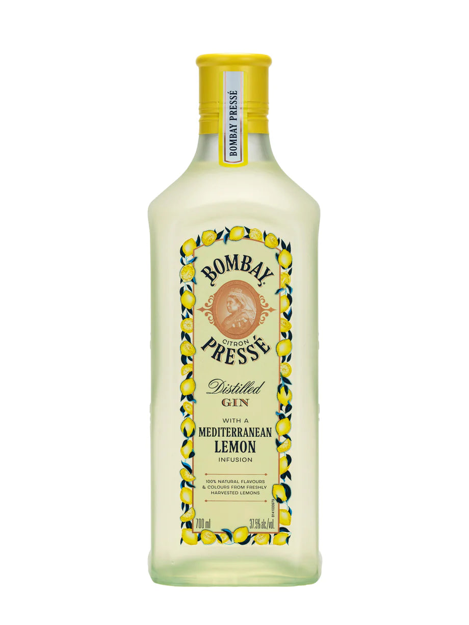 Paramount Bombay Sapphire Citron Presse Gin 700ml bottle, clear glass with blue and silver label, on a white background.