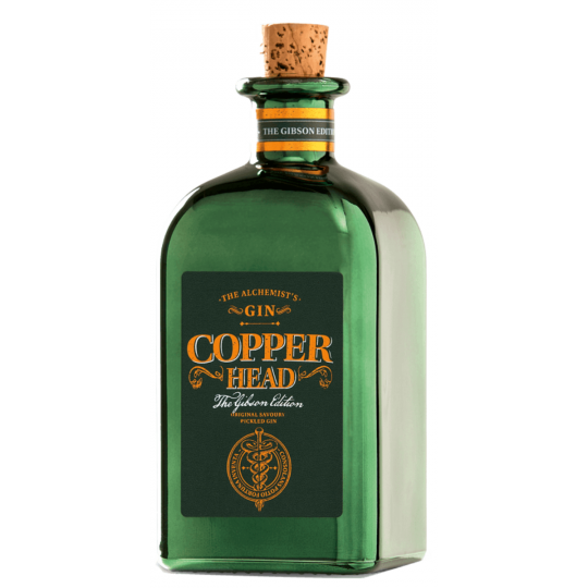 Copperhead Gibson Edition Gin by Paramount, 500mL bottle, clear glass with distinctive label, premium international gin.