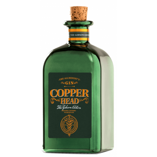 Copperhead Gibson Edition Gin by Paramount, 500mL bottle, clear glass with distinctive label, premium international gin.