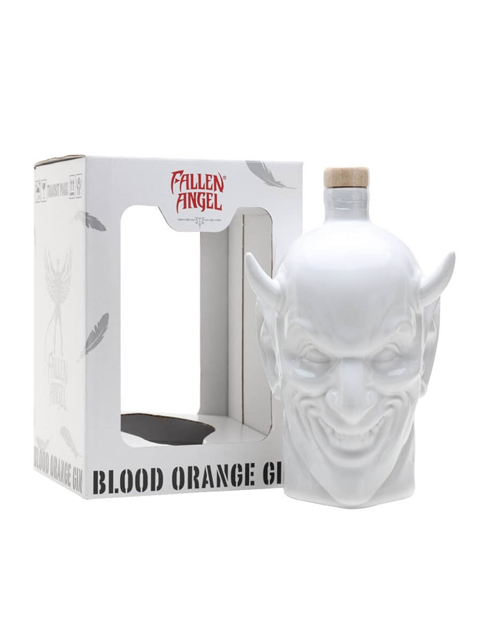 Bottle of Fallen Angel Blood Orange Gin by Paramount, 700ml, showcasing the vibrant orange-colored gin in a clear glass bottle.