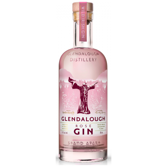 Paramount Glendalough Rose Gin 700ml bottle with pink hue and floral label, showcasing elegant packaging of Irish international gin