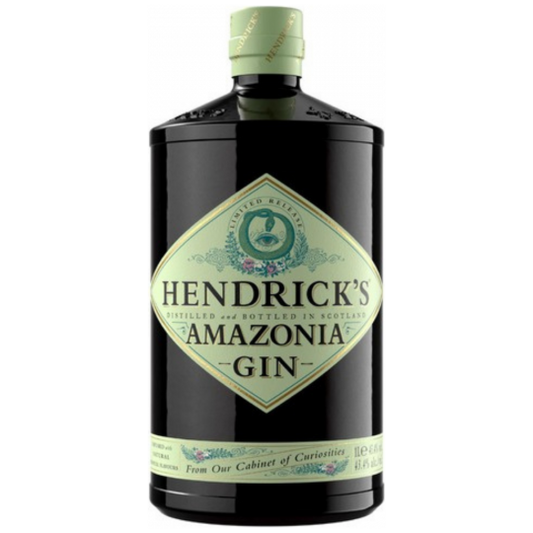 Hendrick's Amazonia Gin 1L bottle from Paramount, an international gin with botanicals, shown in a clear glass bottle with label