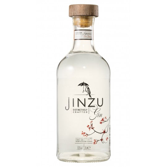 Bottle of Jinzu Premium Japanese Gin by Paramount, 700ml, showcasing the sleek label and clear glass bottle.
