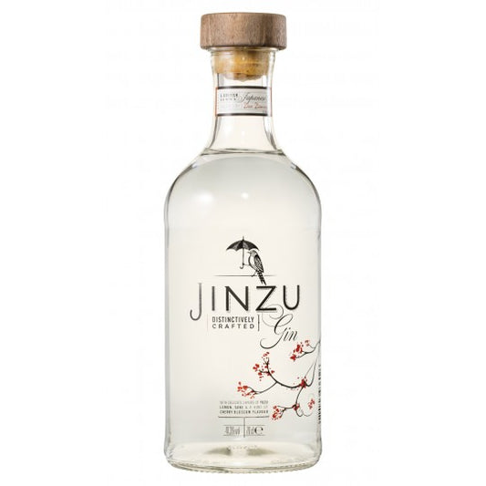 Bottle of Jinzu Premium Japanese Gin by Paramount, 700ml, showcasing the sleek label and clear glass bottle.
