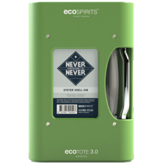 Paramount Never Never Distilling Co Oyster Shell Ecospirits 4.5L international gin bottle with label and cork closure.
