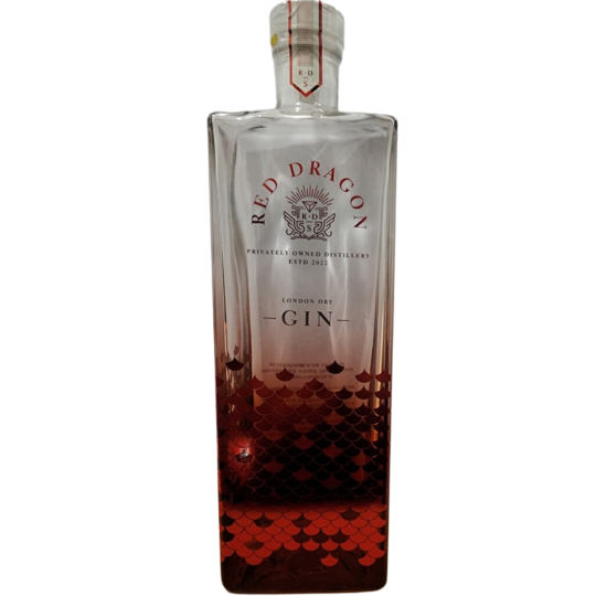 Red Dragon London Dry Gin bottle by Paramount, 500ml international gin with distinctive red dragon label and clear glass bottle.