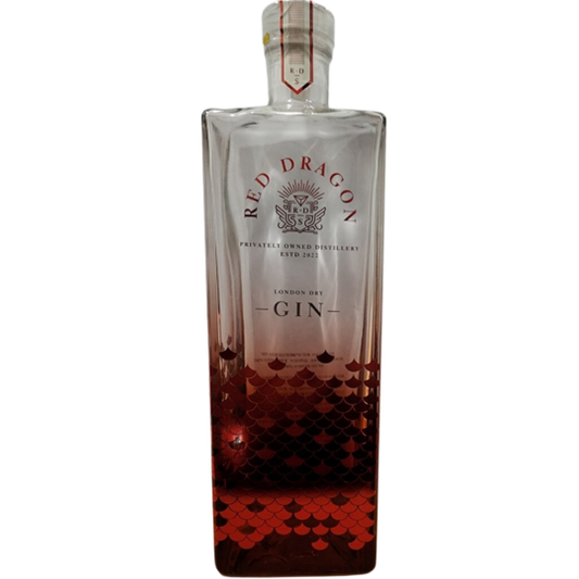 Red Dragon London Dry Gin bottle by Paramount, 500ml international gin with distinctive red dragon label and clear glass bottle.